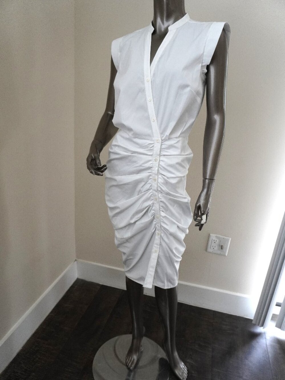 Veronica Beard White Dress Cotton Rushed Shirt Dress Size 4 New with Tags $450 - Picture 3 of 7